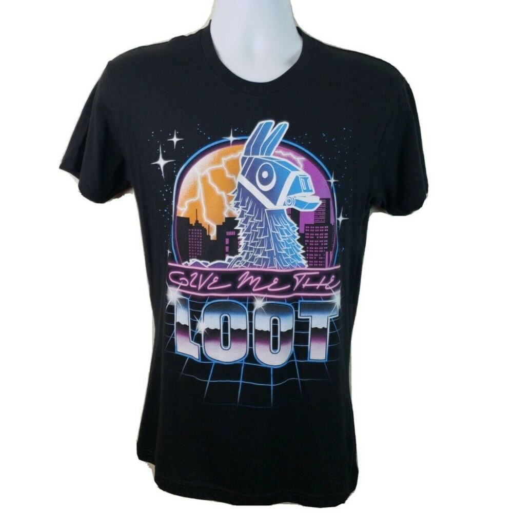 Official Fortnite Video Game Give Me The Loot Llama Black Tshirt Size Small